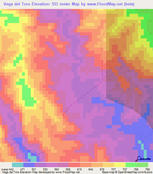 Vega del Toro,Cuba Elevation Map