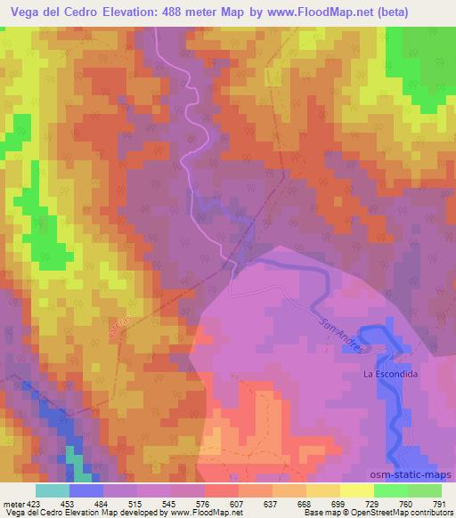 Vega del Cedro,Cuba Elevation Map