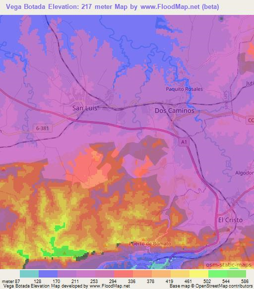 Vega Botada,Cuba Elevation Map