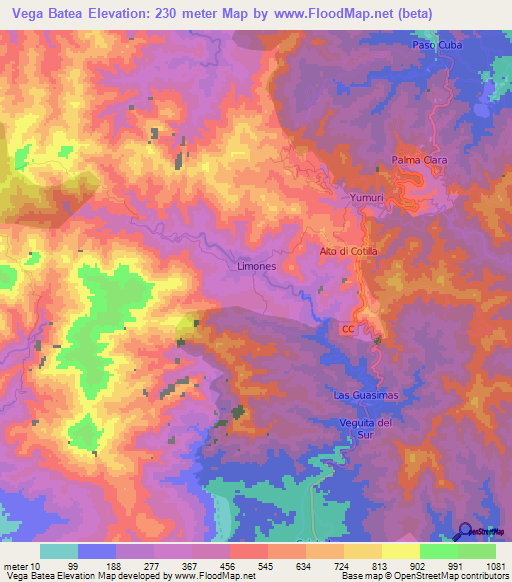 Vega Batea,Cuba Elevation Map