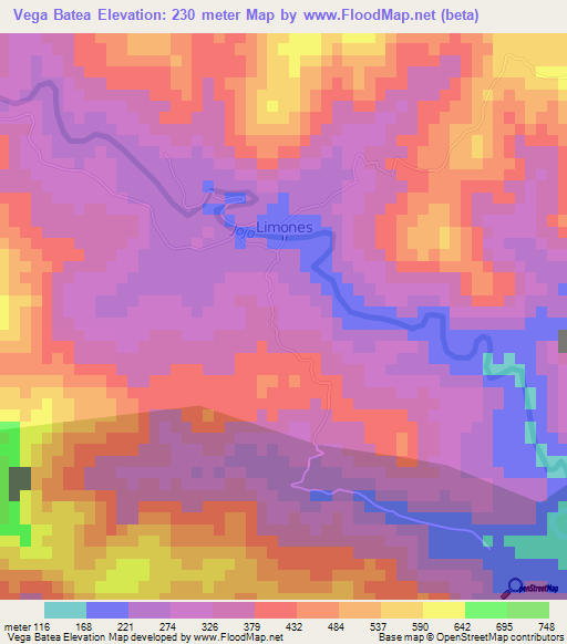 Vega Batea,Cuba Elevation Map