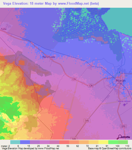 Vega,Cuba Elevation Map