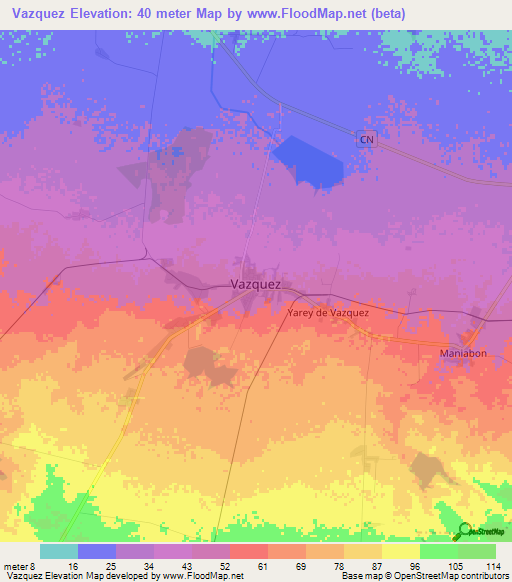 Vazquez,Cuba Elevation Map