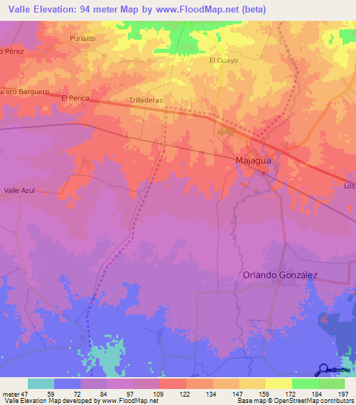 Valle,Cuba Elevation Map