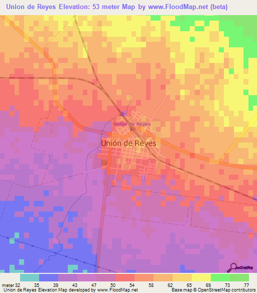 Union de Reyes,Cuba Elevation Map