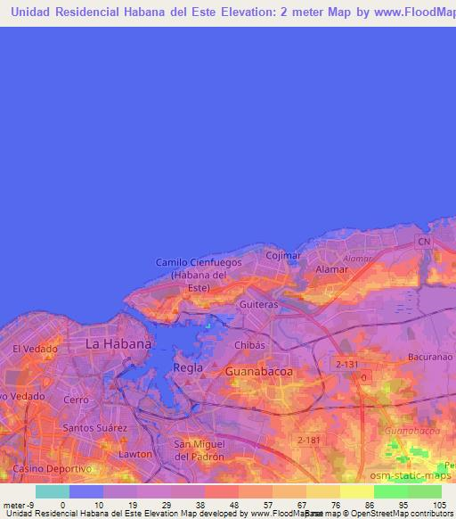 Unidad Residencial Habana del Este,Cuba Elevation Map