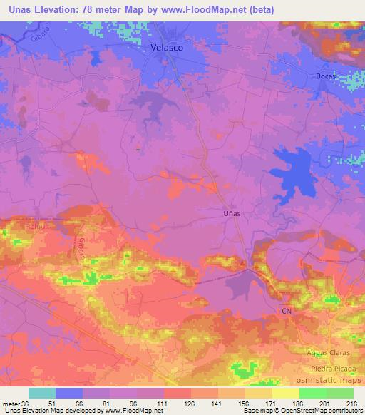 Unas,Cuba Elevation Map