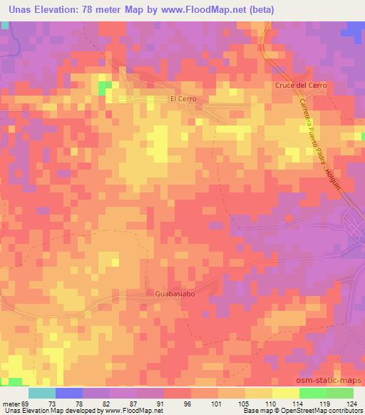 Unas,Cuba Elevation Map