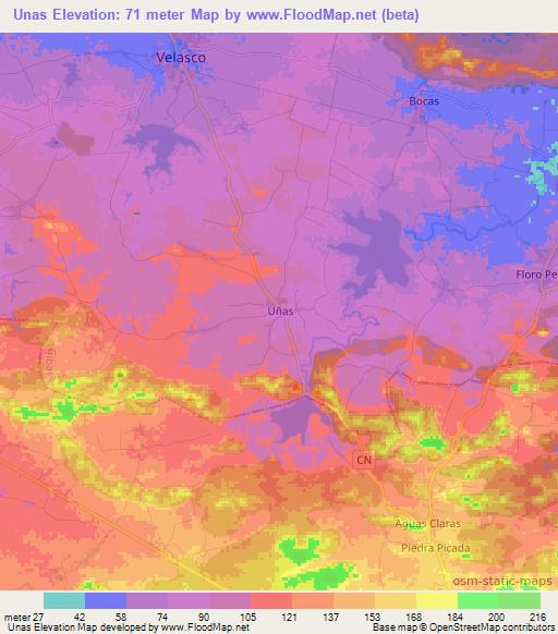 Unas,Cuba Elevation Map