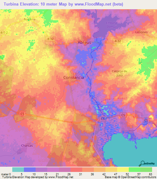 Turbina,Cuba Elevation Map