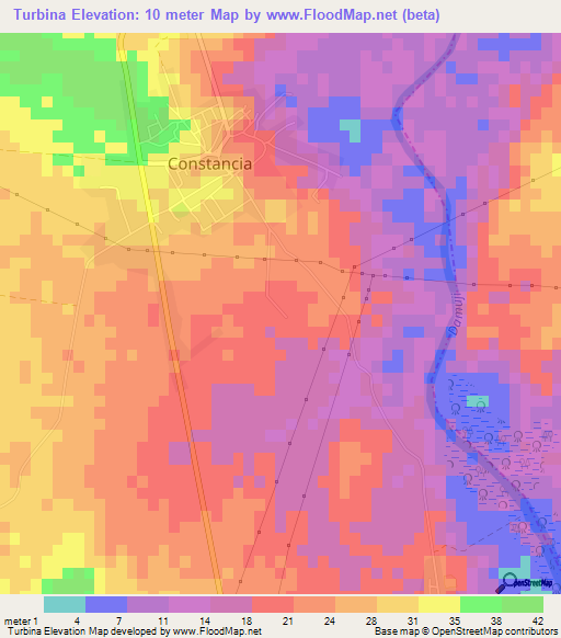 Turbina,Cuba Elevation Map
