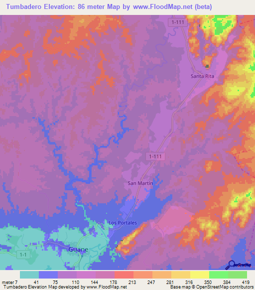 Tumbadero,Cuba Elevation Map