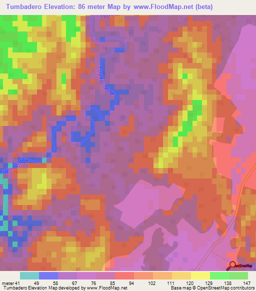 Tumbadero,Cuba Elevation Map