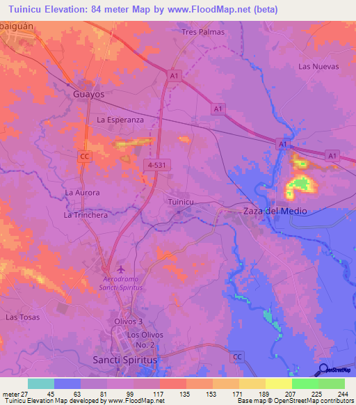 Tuinicu,Cuba Elevation Map