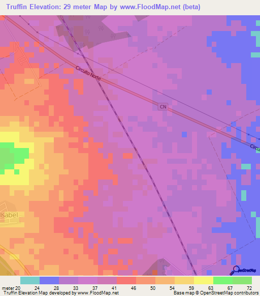 Truffin,Cuba Elevation Map