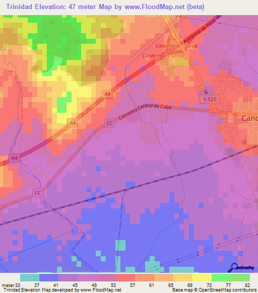 Trinidad,Cuba Elevation Map