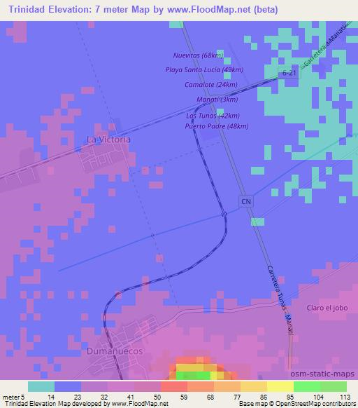 Trinidad,Cuba Elevation Map