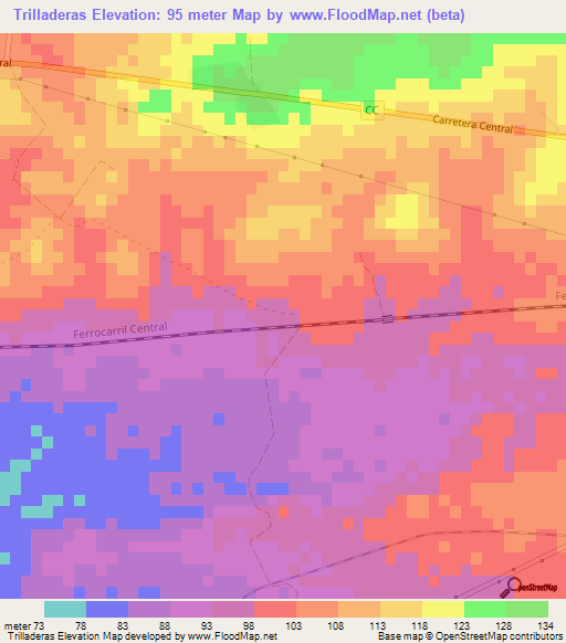 Trilladeras,Cuba Elevation Map
