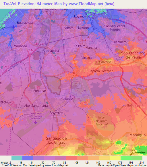 Tre-Vol,Cuba Elevation Map