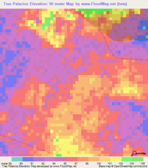 Tres Palacios,Cuba Elevation Map