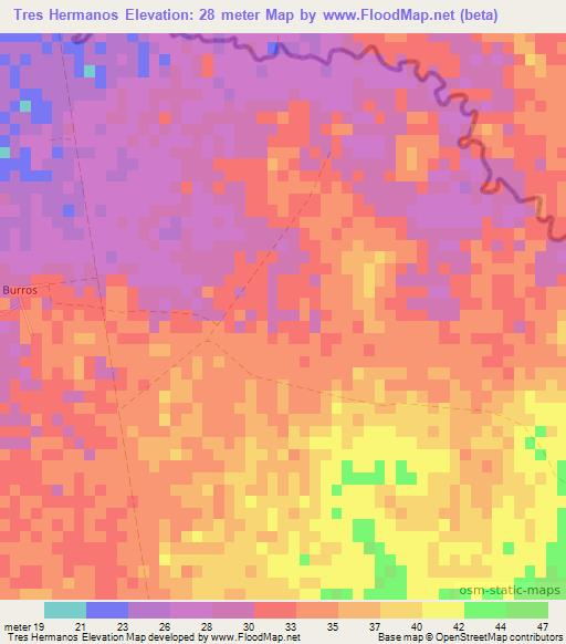 Tres Hermanos,Cuba Elevation Map