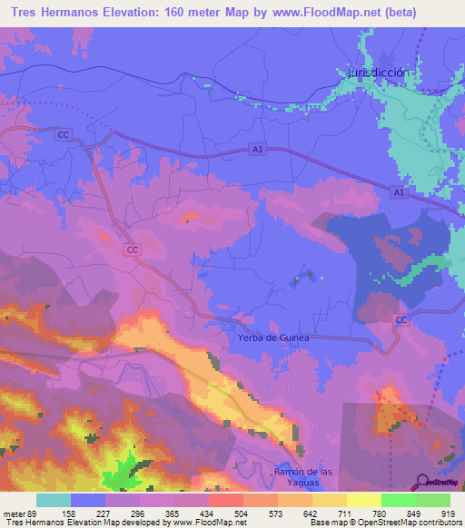 Tres Hermanos,Cuba Elevation Map