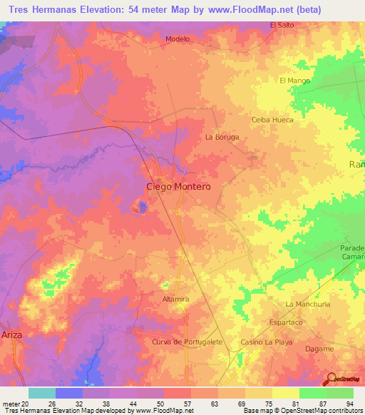 Tres Hermanas,Cuba Elevation Map