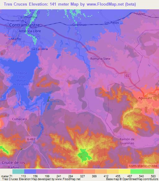 Tres Cruces,Cuba Elevation Map
