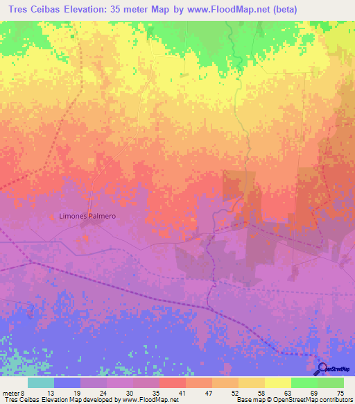 Tres Ceibas,Cuba Elevation Map