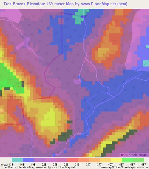 Tres Brazos,Cuba Elevation Map