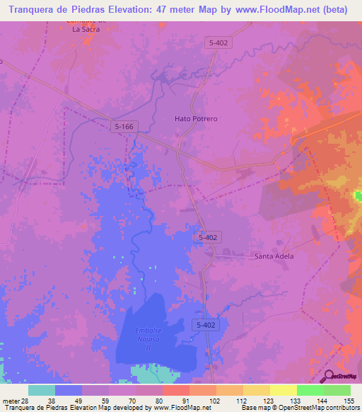 Tranquera de Piedras,Cuba Elevation Map