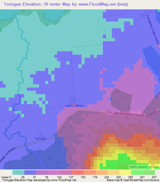 Tortugas,Cuba Elevation Map