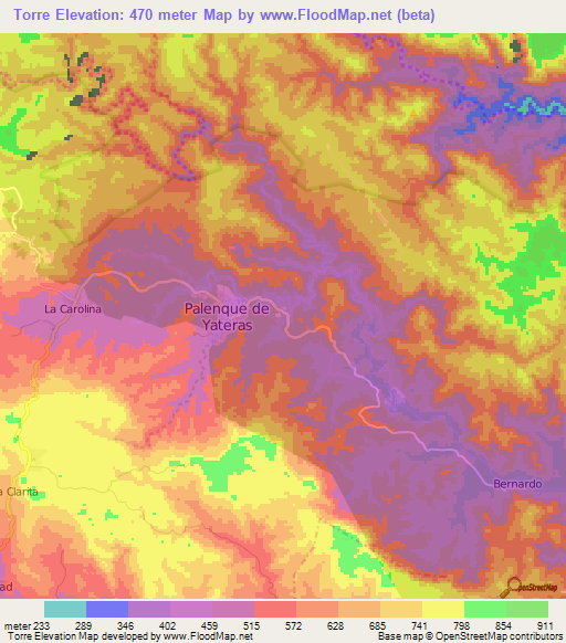 Torre,Cuba Elevation Map