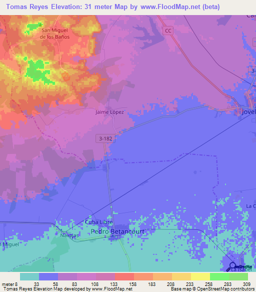 Tomas Reyes,Cuba Elevation Map