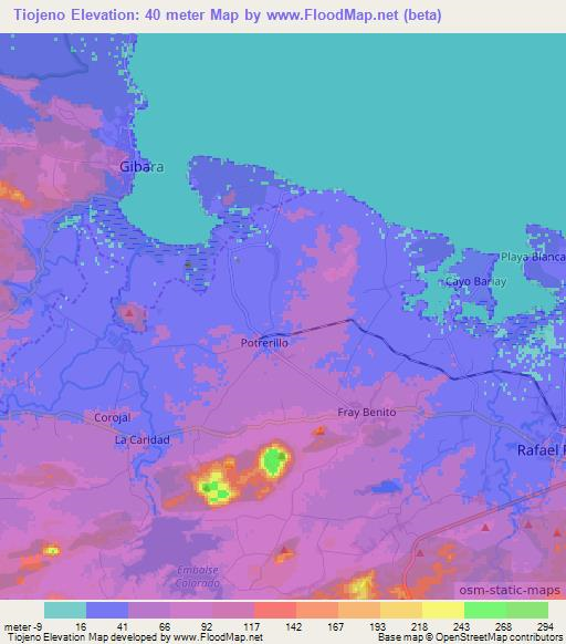 Tiojeno,Cuba Elevation Map