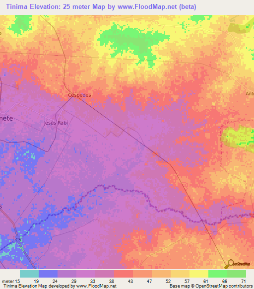 Tinima,Cuba Elevation Map