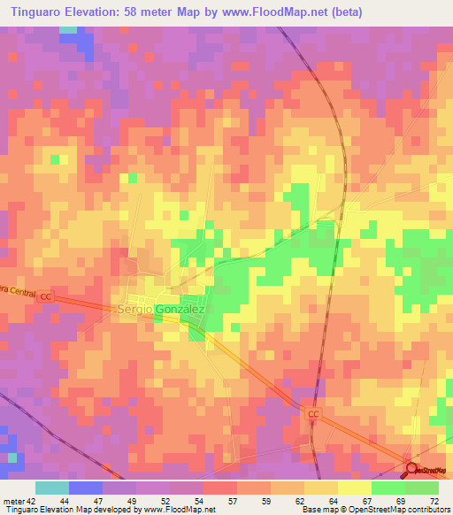 Tinguaro,Cuba Elevation Map