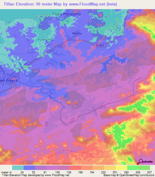 Tillan,Cuba Elevation Map