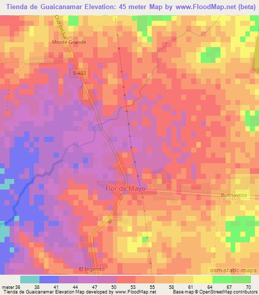 Tienda de Guaicanamar,Cuba Elevation Map