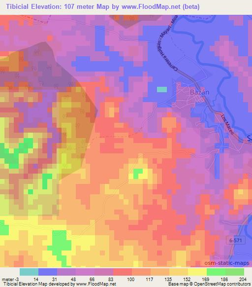Tibicial,Cuba Elevation Map