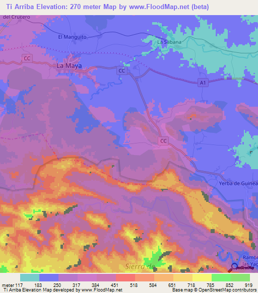 Ti Arriba,Cuba Elevation Map