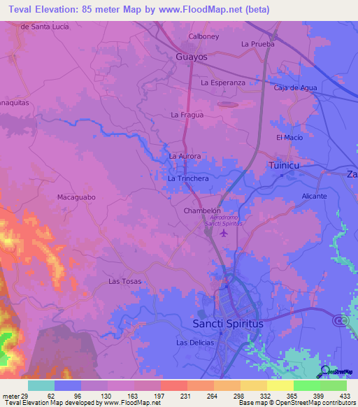 Teval,Cuba Elevation Map