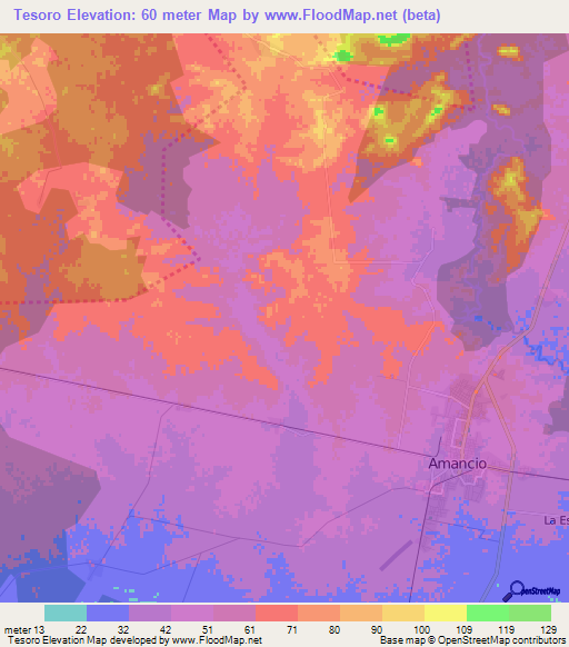 Tesoro,Cuba Elevation Map
