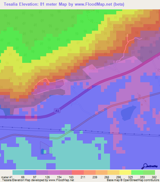 Tesalia,Cuba Elevation Map
