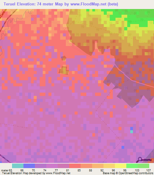 Teruel,Cuba Elevation Map