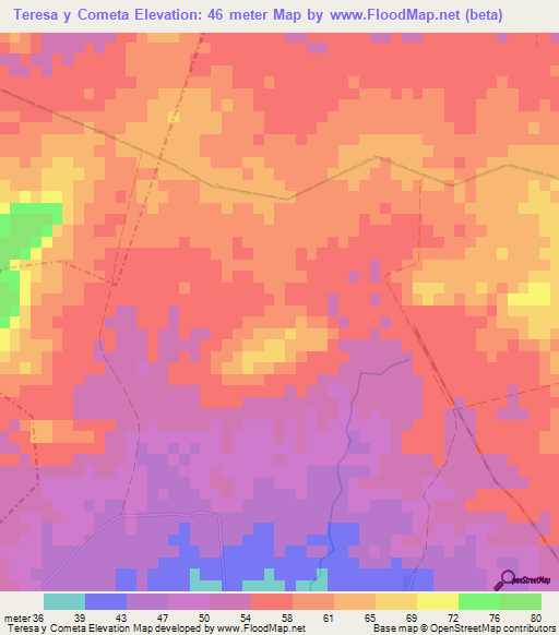Teresa y Cometa,Cuba Elevation Map