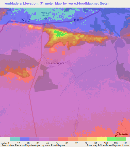Tembladera,Cuba Elevation Map