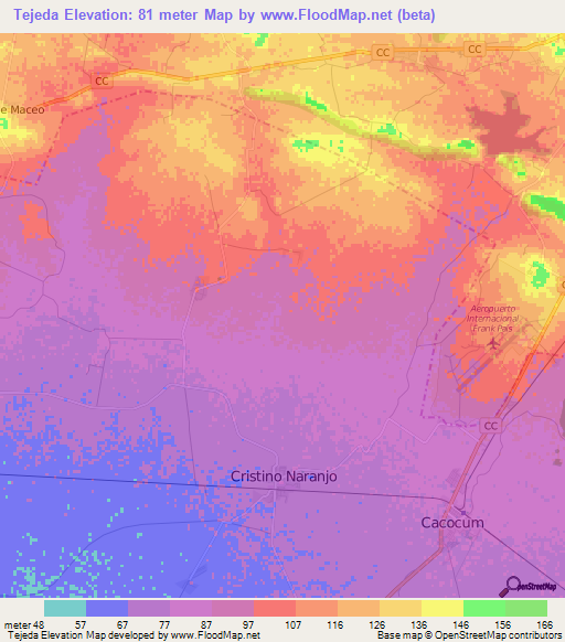 Tejeda,Cuba Elevation Map