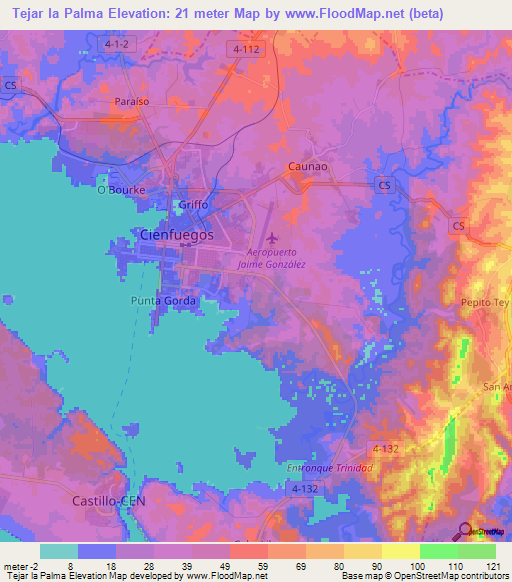 Tejar la Palma,Cuba Elevation Map