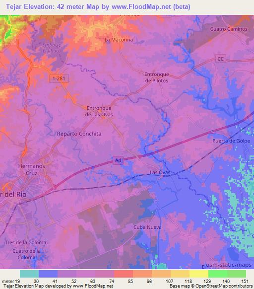 Tejar,Cuba Elevation Map